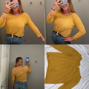 yellow & white striped quarter sleeve! super cute